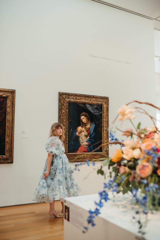 Woman in PNC NCMA Art in Bloom in Selkie La Belle Etoile French Puff Dress