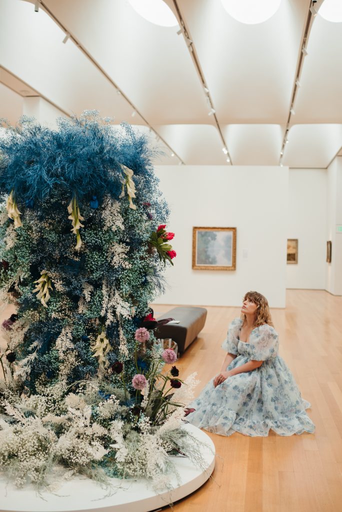 Woman in PNC NCMA Art in Bloom in Selkie La Belle Etoile French Puff Dress