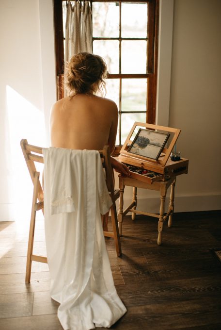 cottagecore aesthetic painting scene with satin robe